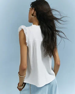 White Cotton Lace Yoke Blouse