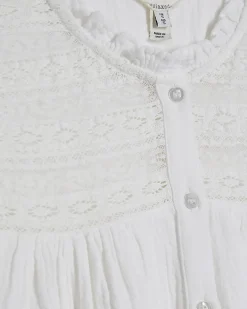 White Cotton Lace Yoke Blouse