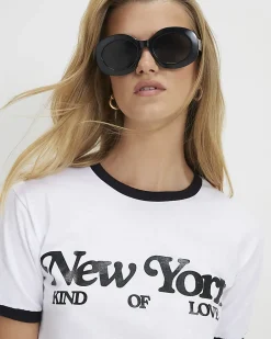 White Cotton New York Ringer T-Shirt