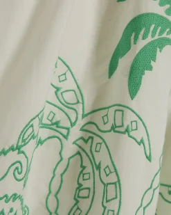 White Cotton Palm Embroidered Maxi Dress