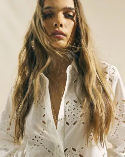 White Cotton Poplin Broderie Shirt