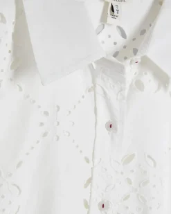 White Cotton Poplin Broderie Shirt