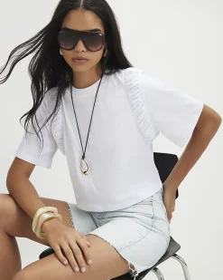 White Cotton Poplin Ruffle T-Shirt