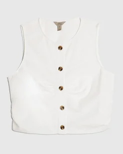 White Cotton Poplin Sleeveless Waistcoat Top