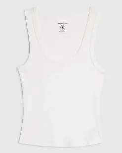 White Cotton Ribbed Scoop Neck Vest Top
