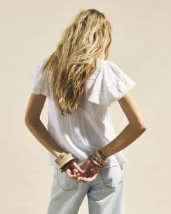 White Cotton Ruffle Short Sleeve Lace Blouse