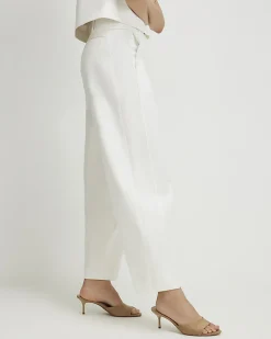 White Cotton Sateen Barrel Leg Trousers