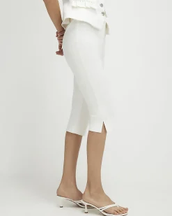 White Cotton Sateen Capri Trousers