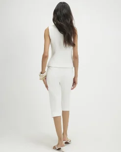 White Cotton Sateen Capri Trousers
