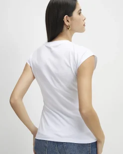 White Cotton Short Sleeve Tie Side T-shirt