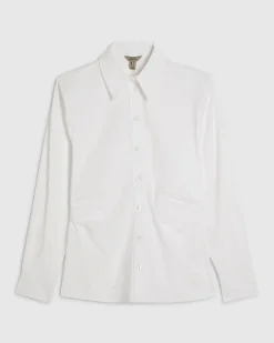White Cotton Shoulder Pad Shirt