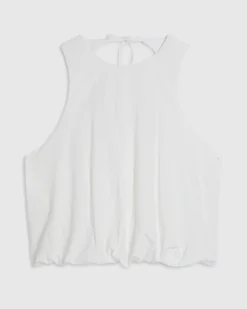 White Cotton Sleeveless Bubble Hem Top