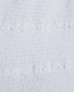 White Cotton Sleeveless Shirred Broderie Top