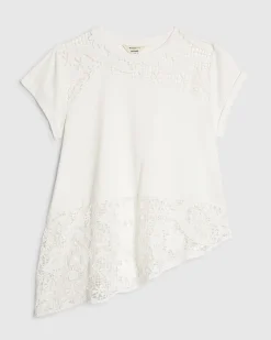 White Cotton Spliced Lace T-Shirt