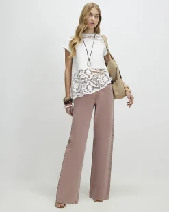 White Cotton Spliced Lace T-Shirt