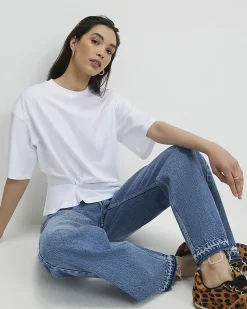 White Cotton Twist Hem T-Shirt