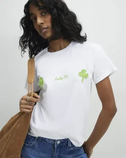 White Crochet Clover Lucky Me T-Shirt