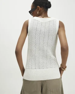 White Crochet Knit Vest Top