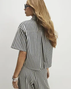 White Denim Striped Boxy Fit Shirt