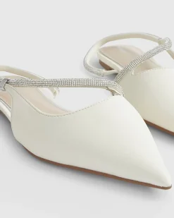 White Diamante Strap Pointed Slingback Shoes