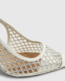 White Diamante Vinyl Slingback Court Heels