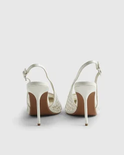 White Diamante Vinyl Slingback Court Heels