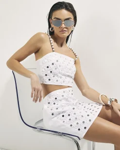 White Embellished Crop Top