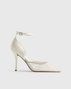 White Embellished Mesh Court Heels
