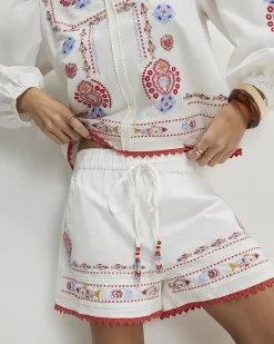White Embroidered Shorts