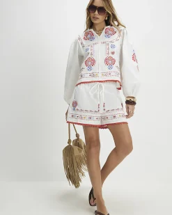 White Embroidered Shorts