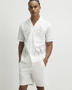 White Embroidered Shorts