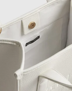 White Faux Leather Embroidered Tote Bag