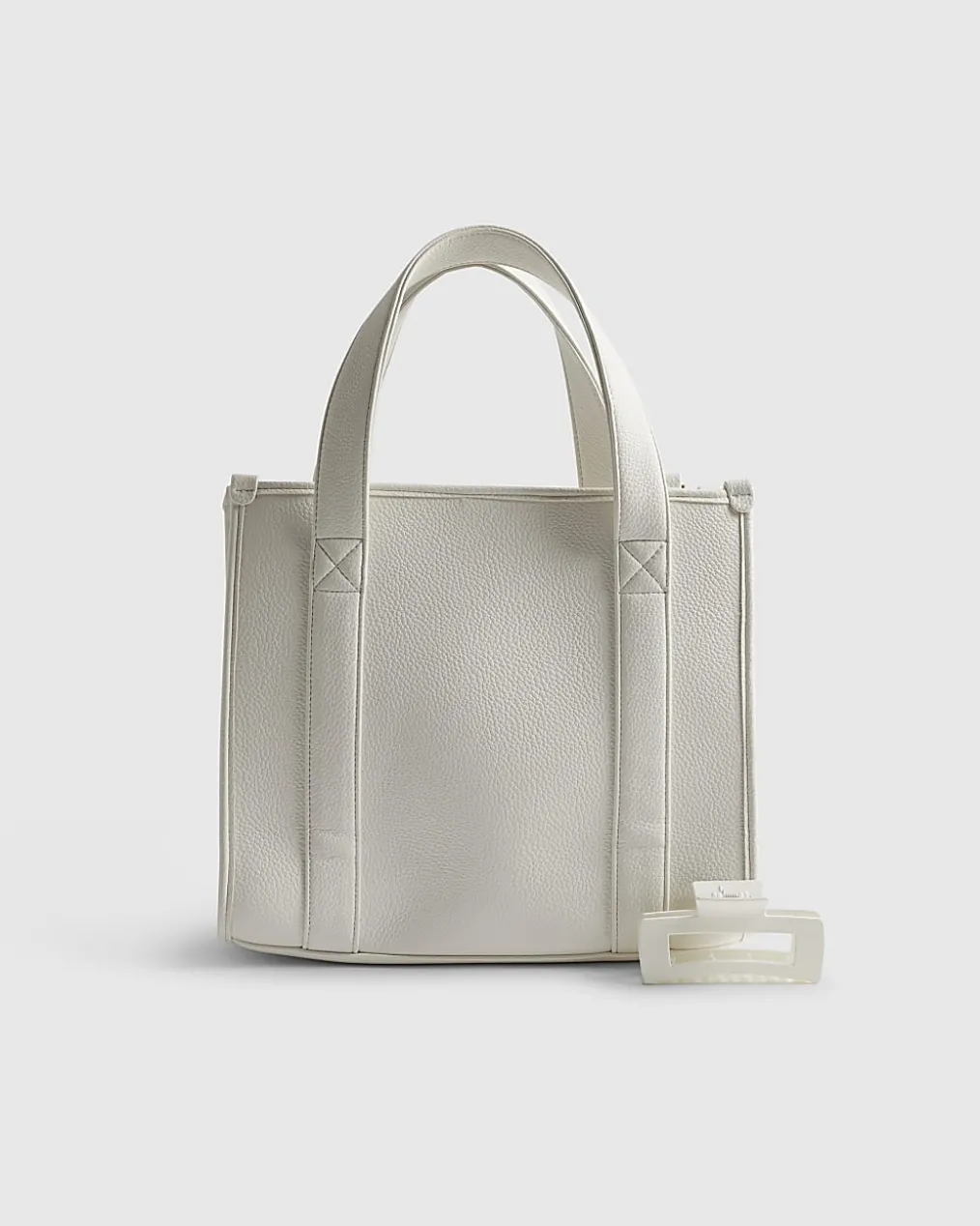 White Faux Leather Embroidered Tote Bag