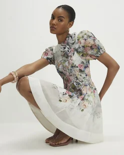 White Floral 3D Flower Mini Dress