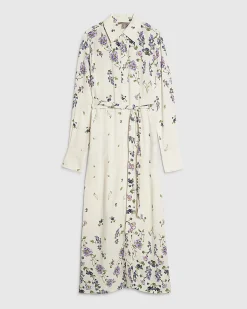 White Floral Midi Shirt Dress