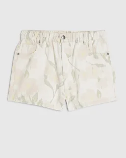 White Floral Print Elasticated A Line Shorts