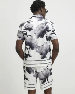 White Floral Print Shirt & Short Set