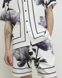 White Floral Pull On Shorts