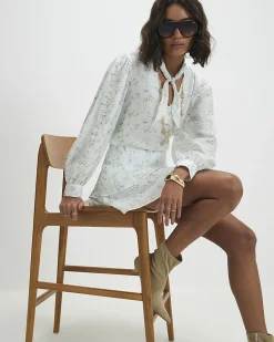 White Floral Pussybow Blouse