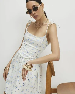 White Floral Tie Shoulder Corset Mini Dress