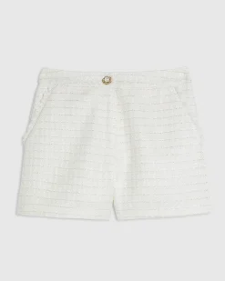 White Fringe Hem Boucle Shorts