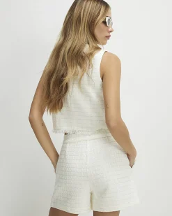 White Fringe Hem Boucle Waistcoat
