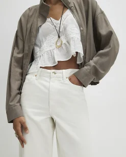 White High Waisted Relaxed Straight Jeans