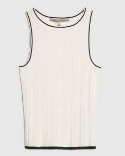 White Knit Ribbed Tipped Vest Top