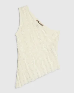 White Knitted Asymmetric Fringed Top