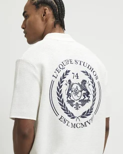 White Knitted Crest Polo Shirt