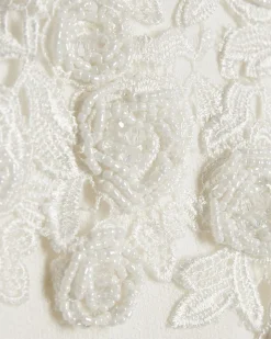 White Knitted Embroidered Flower Midi Dress