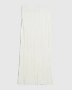 White Knitted Fringed Midi Skirt