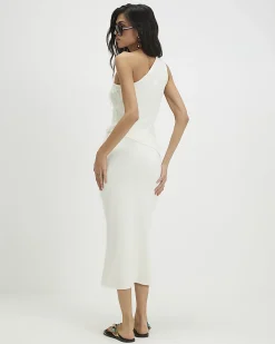 White Knitted Fringed Midi Skirt