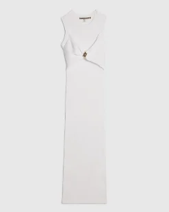 White Knitted Sleeveless Midi Dress